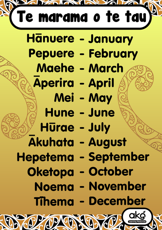 Poster Set A - Te Marama o te Tau (The Months of the Year) Variant 2