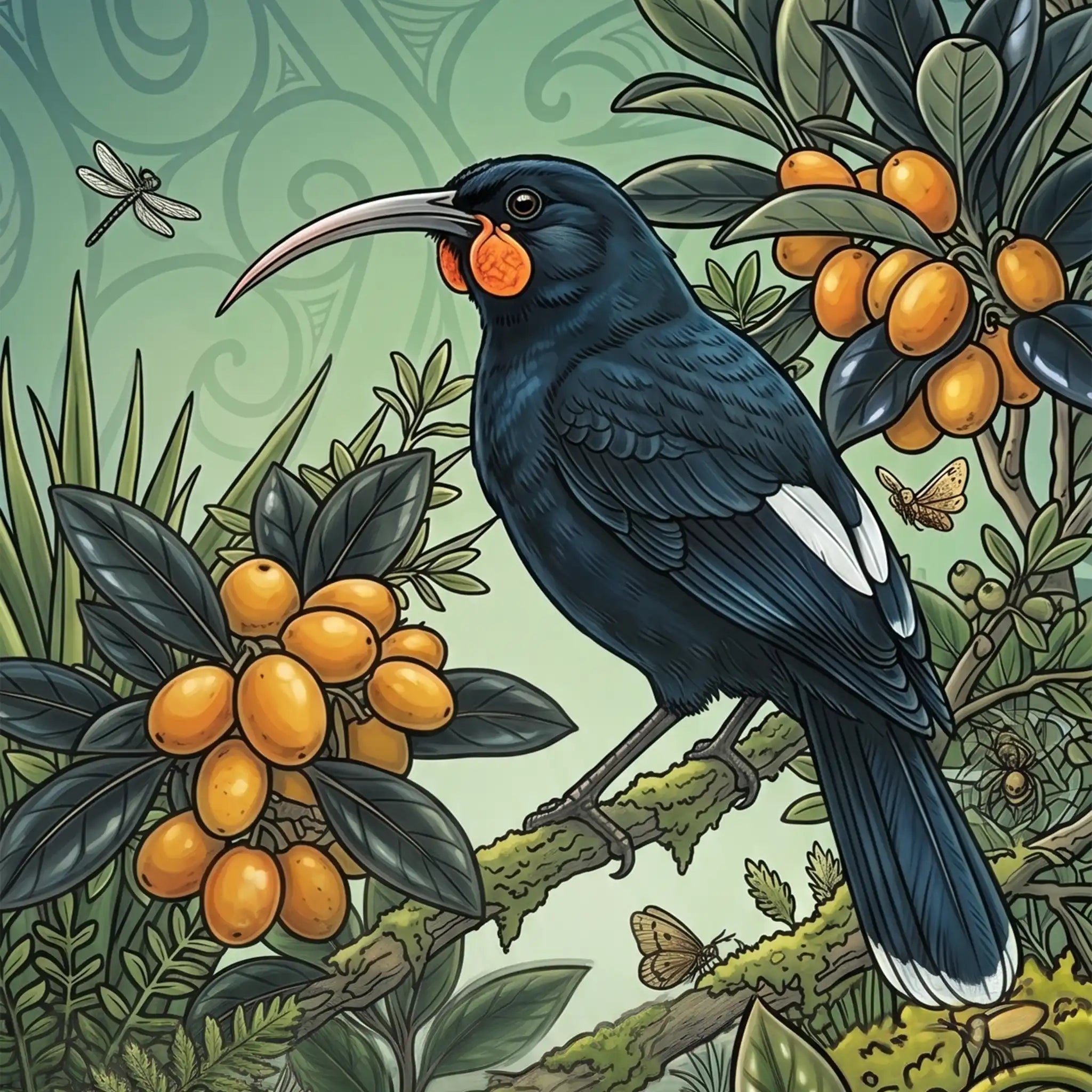 Huia Bird in Forest Outdoor Art Panel