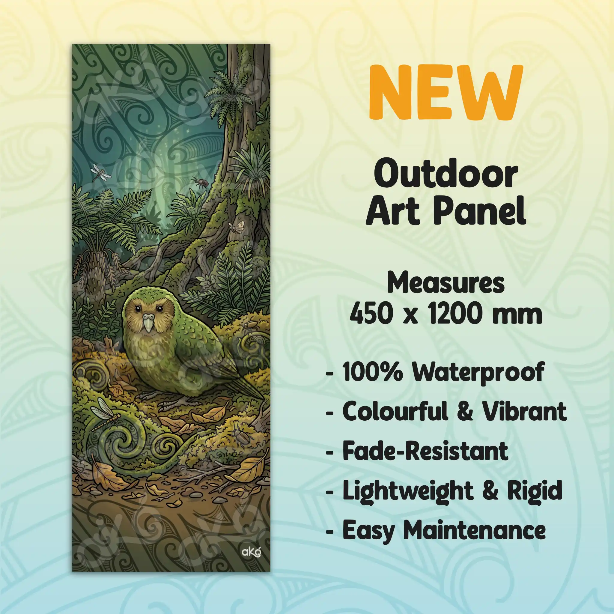 Kākāpō Forest Parrot Outdoor Art Panel