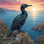 Kawau on Coastal Rocks Outdoor Art Panel