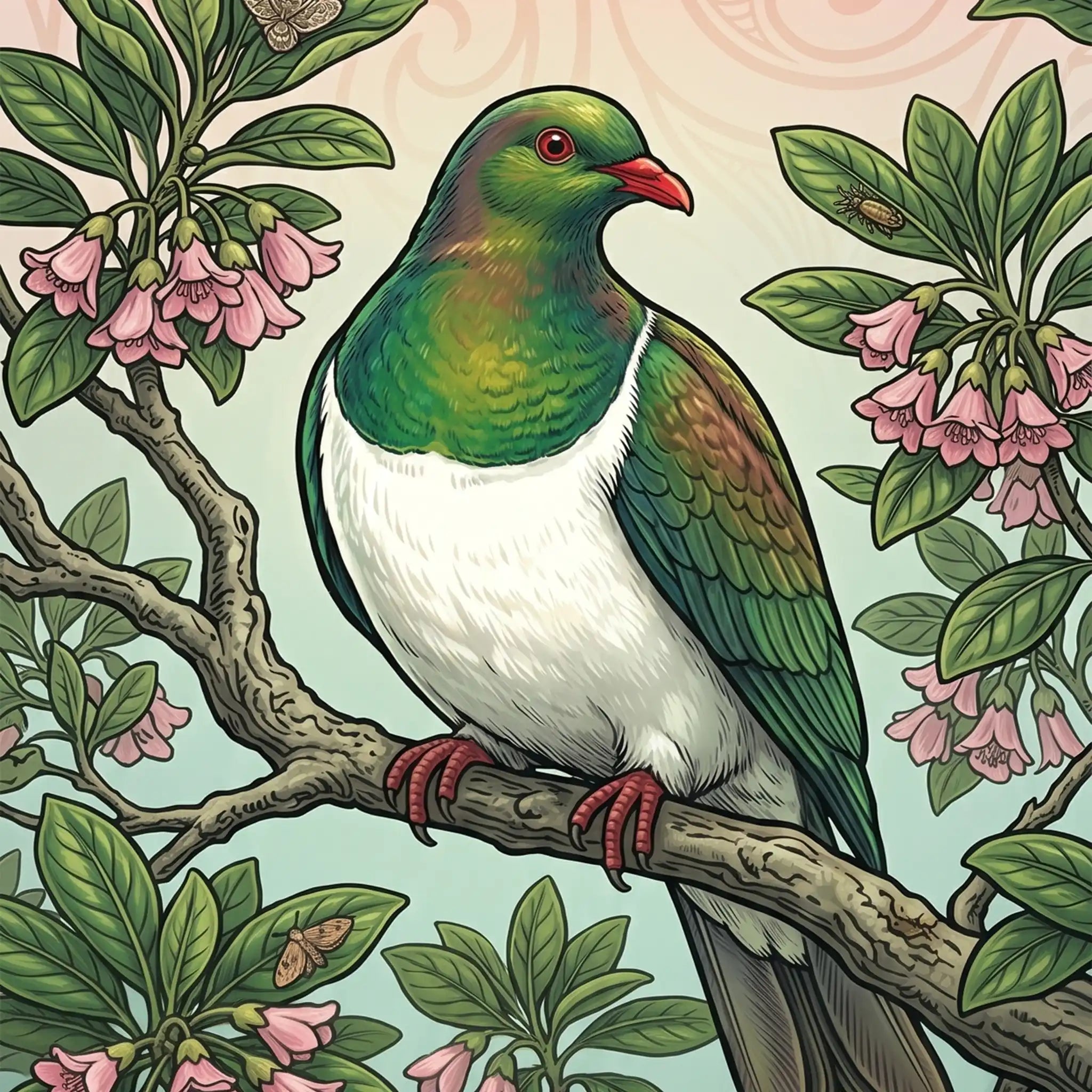 Kererū perched on Pūriri Outdoor Art Panel