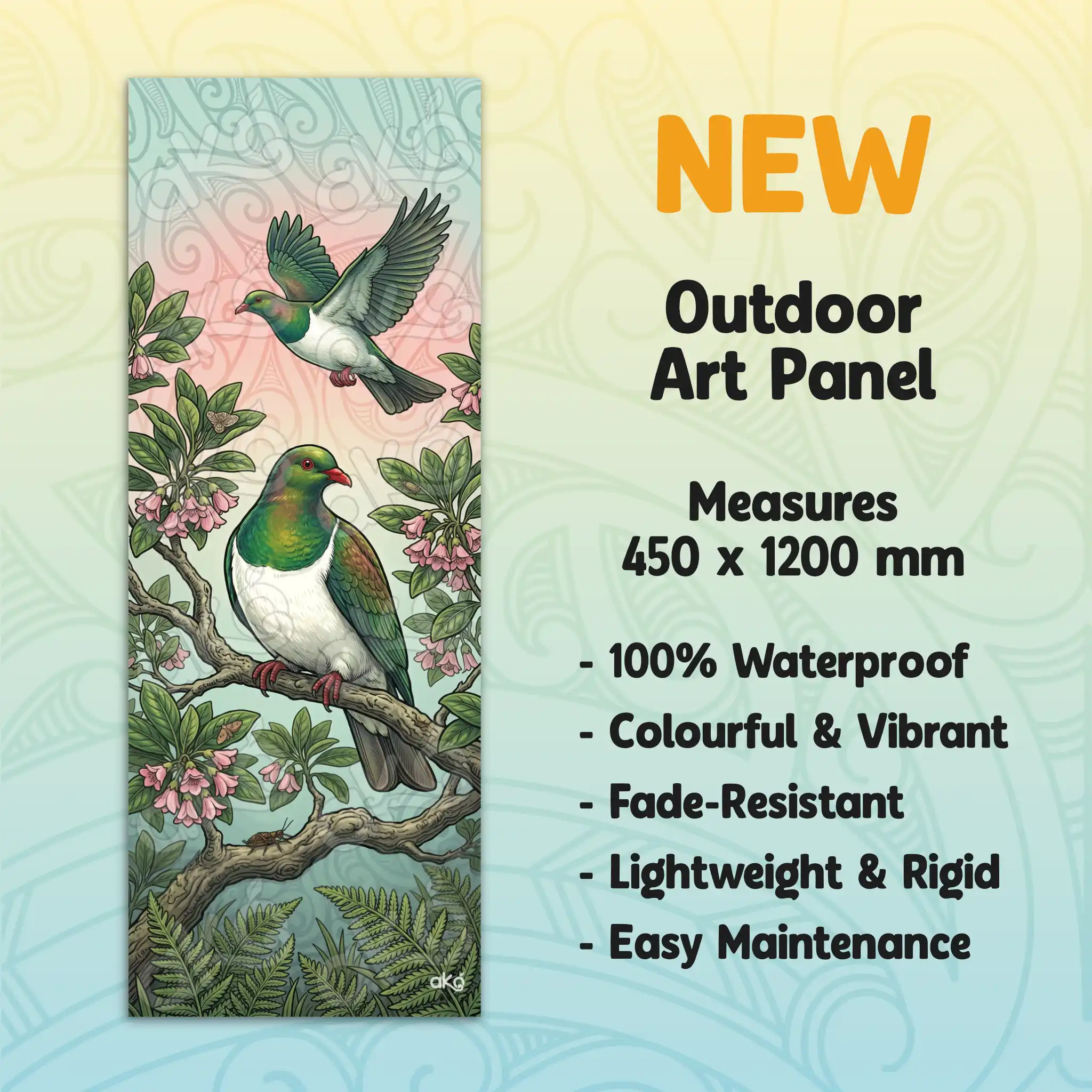 Kererū perched on Pūriri Outdoor Art Panel