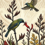 Korimako Feeding on Flax Outdoor Art Panel