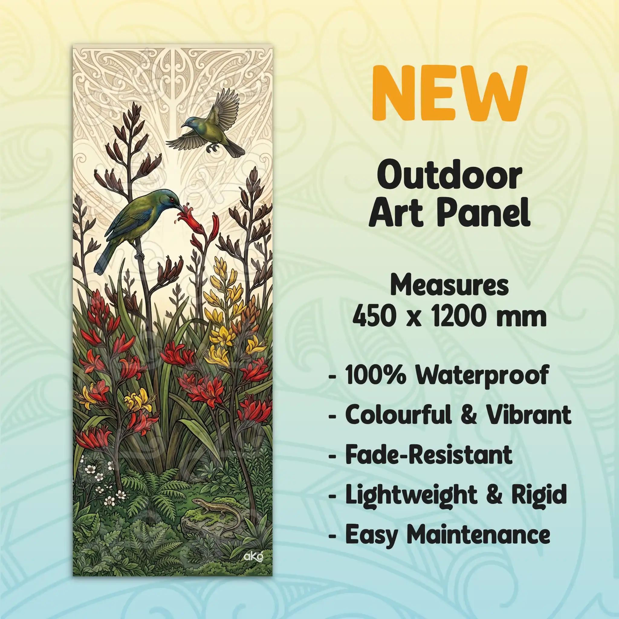 Korimako Feeding on Flax Outdoor Art Panel