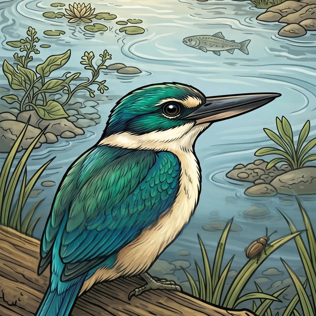 Kōtare Sitting Streamside Outdoor Art Panel
