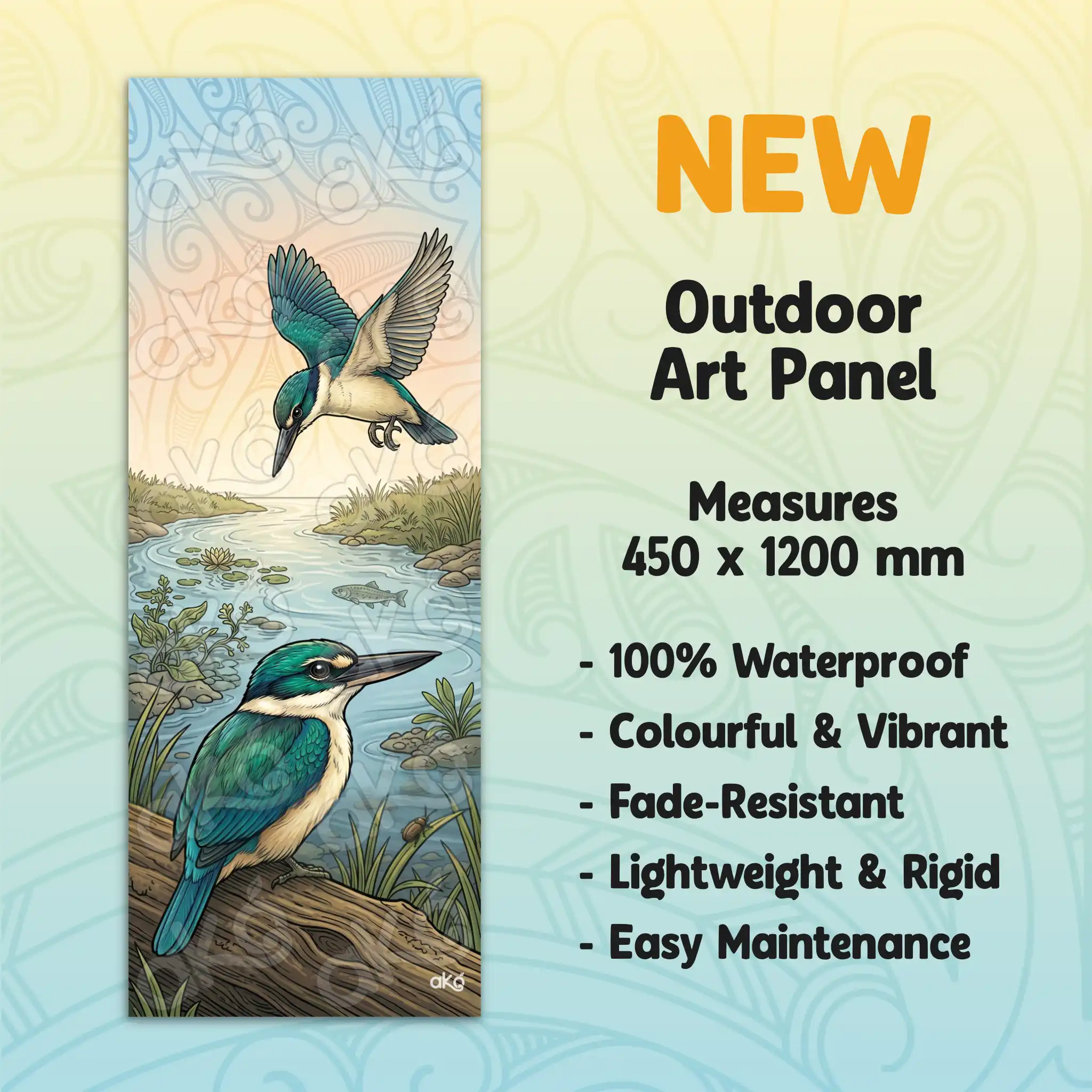 Kōtare Sitting Streamside Outdoor Art Panel