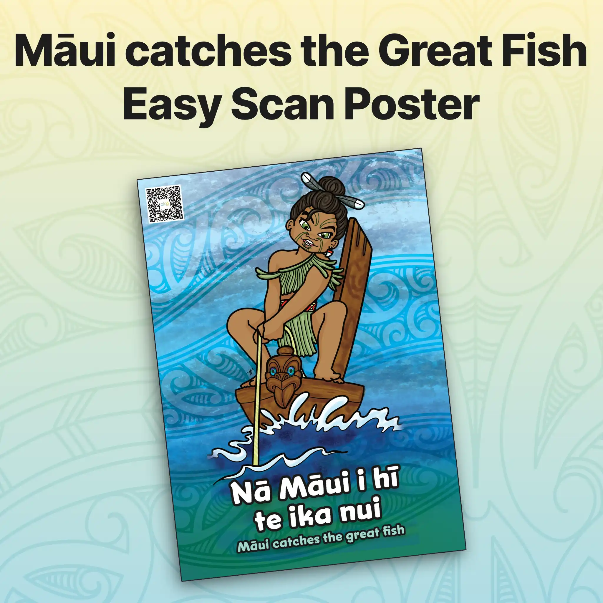 Māui catches the Great Fish Easy Scan Poster