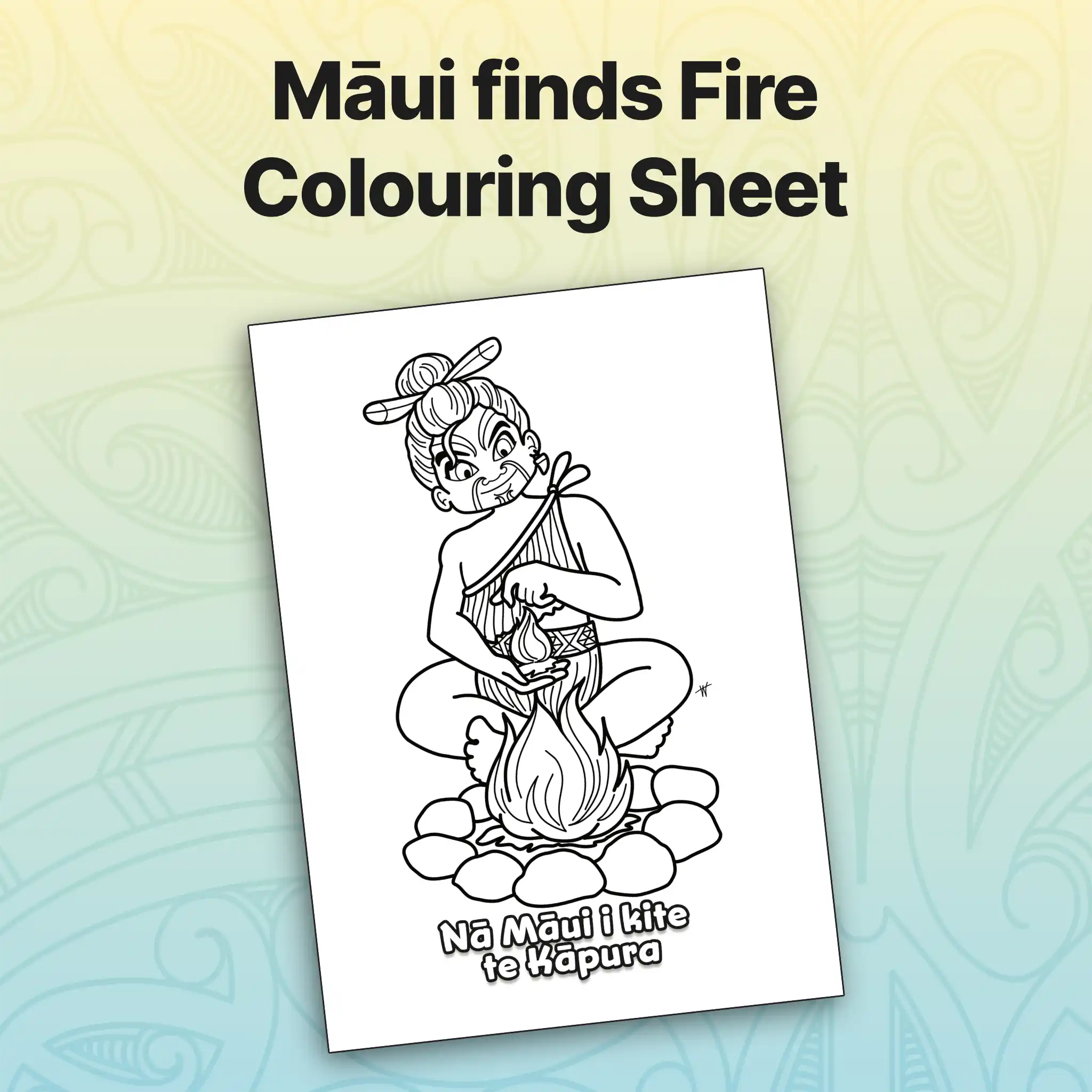 Māui finds Fire Colouring Sheet