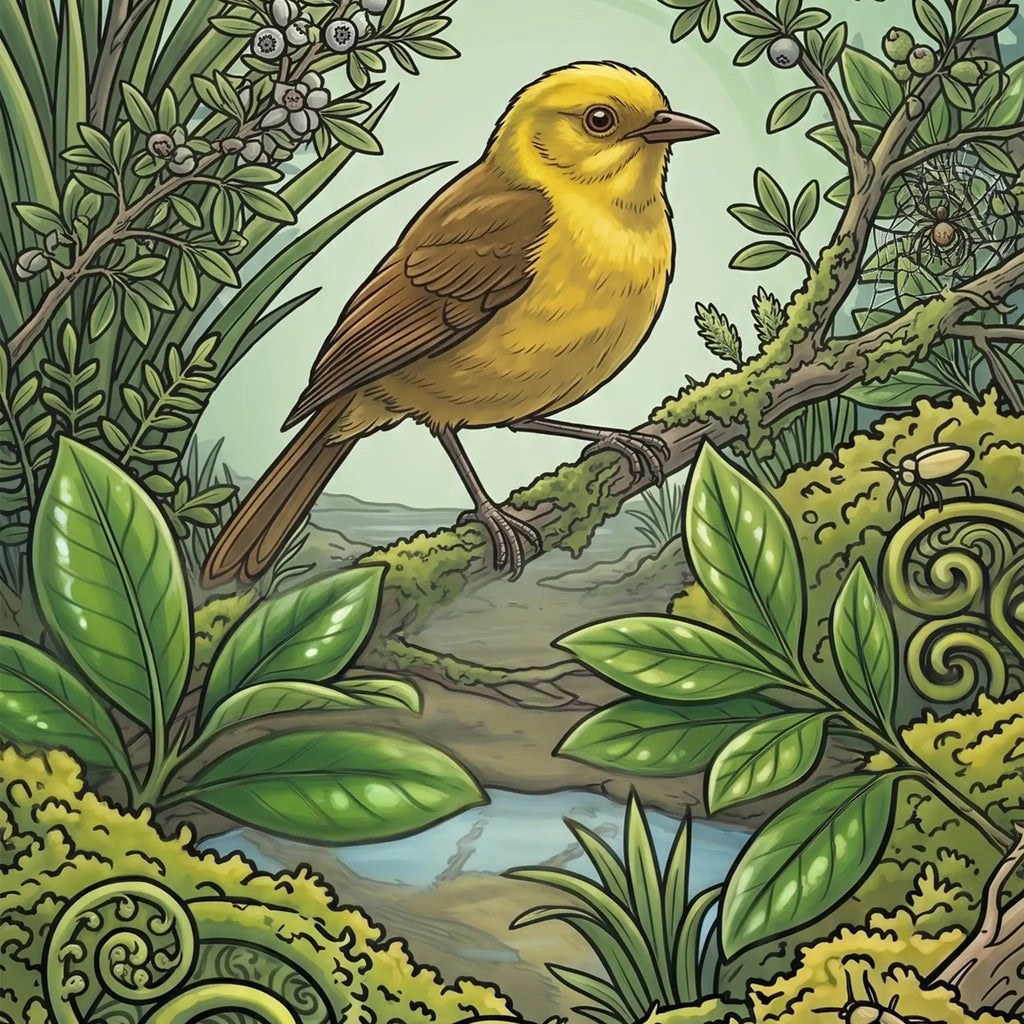 Mōhua on Mossy Branch Outdoor Art Panel