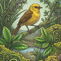 Mōhua on Mossy Branch Outdoor Art Panel