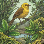 Mōhua on Mossy Branch Outdoor Art Panel
