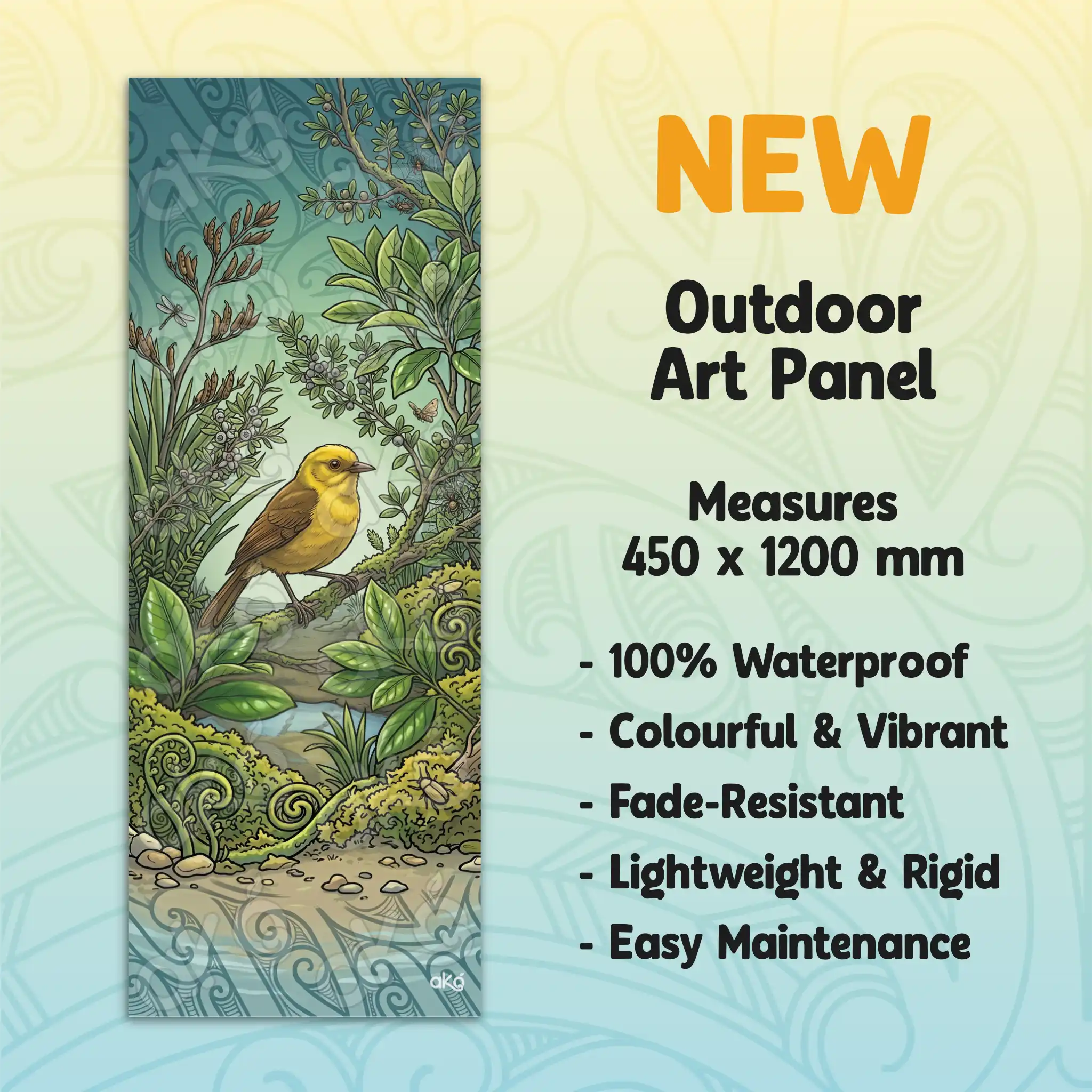 Mōhua on Mossy Branch Outdoor Art Panel