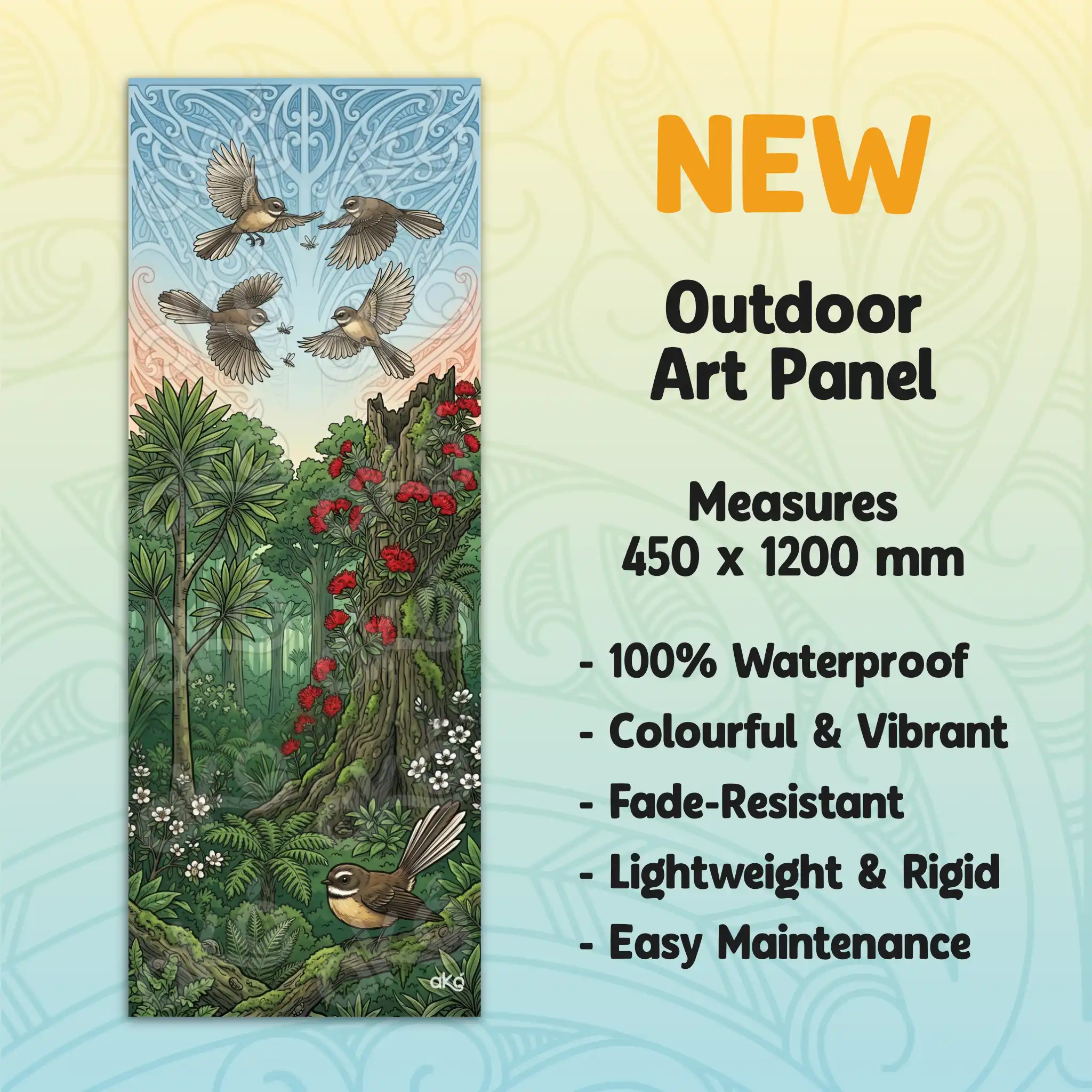 Pīwakawaka fluttering Outdoor Art Panel