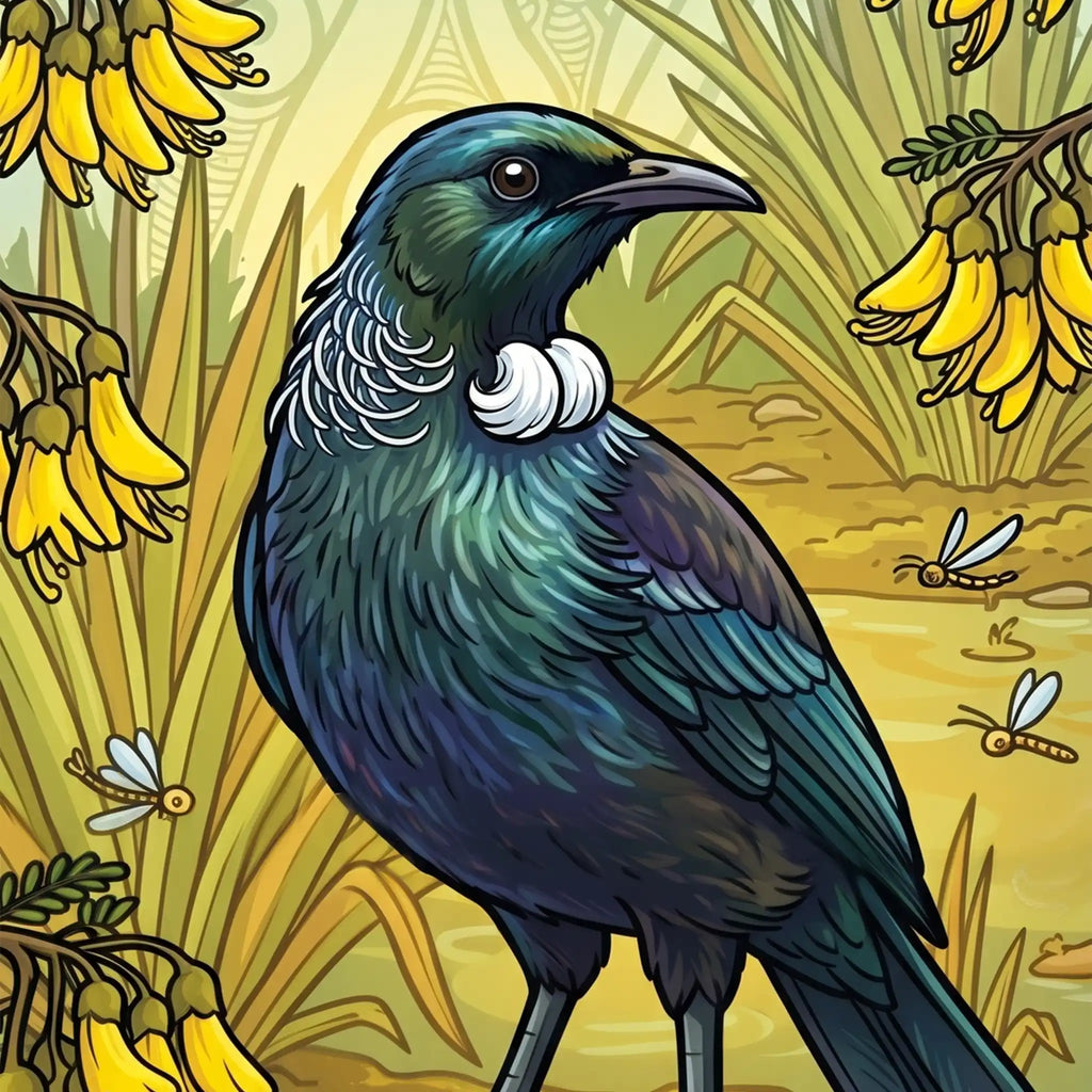 Tūī and golden Kōwhai Outdoor Art Panel