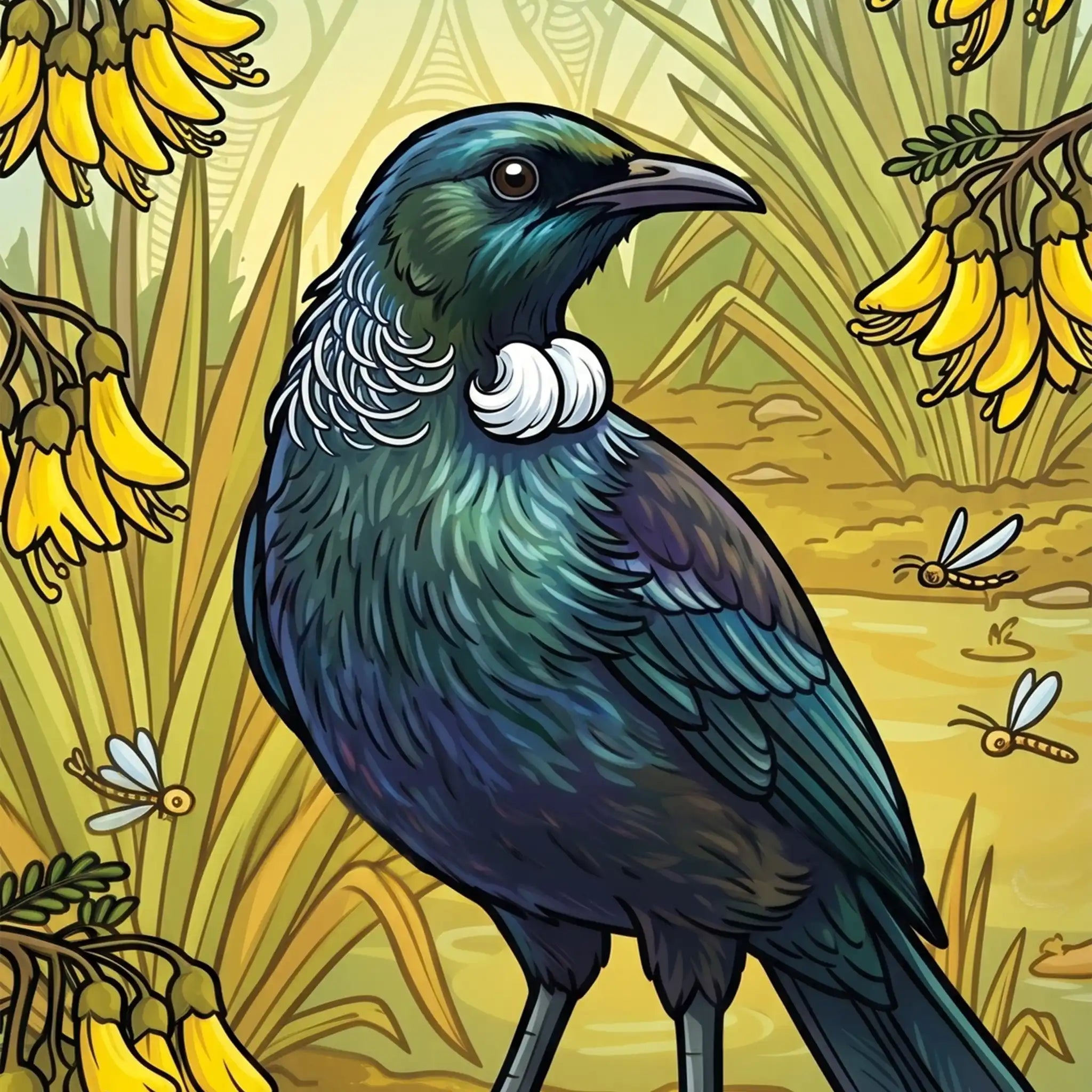 Tūī and golden Kōwhai Outdoor Art Panel