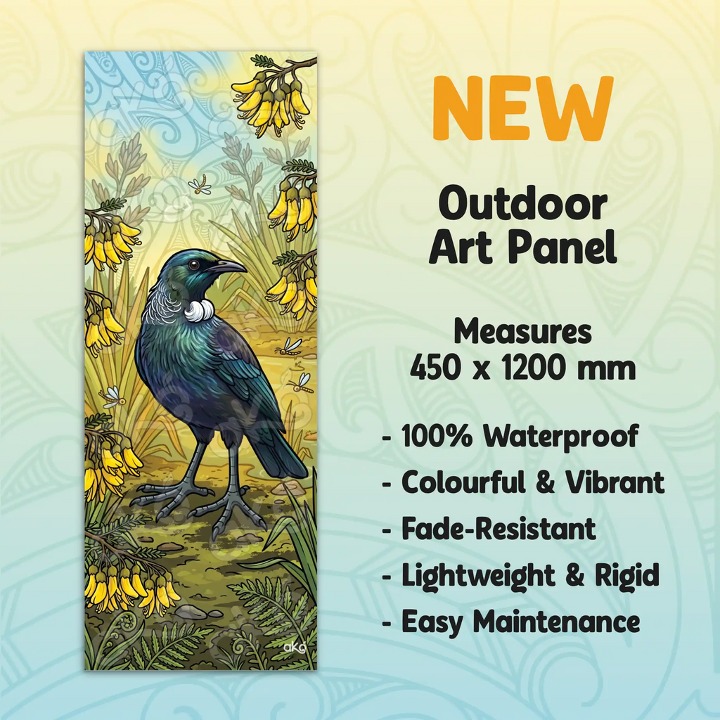 Tūī and golden Kōwhai Outdoor Art Panel