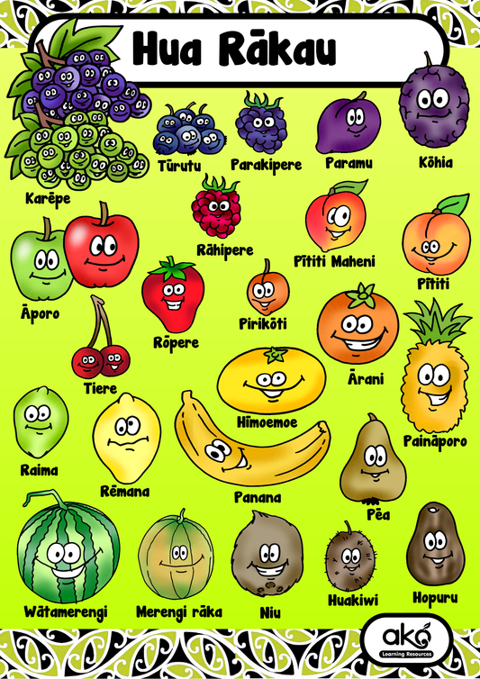 Poster Set A - Hua Rākau (Fruits)