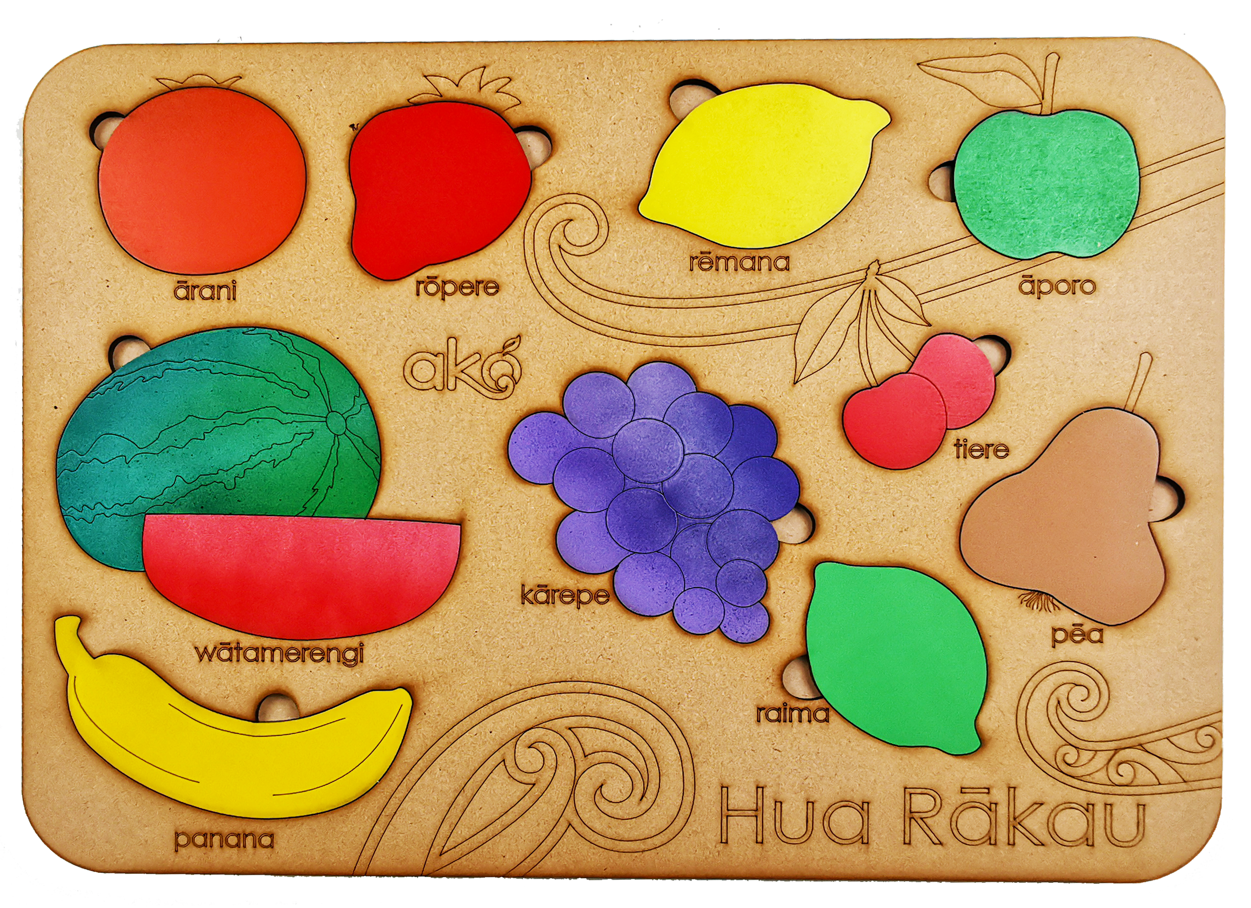 Hua Rākau (Fruit) Large Wooden Puzzle