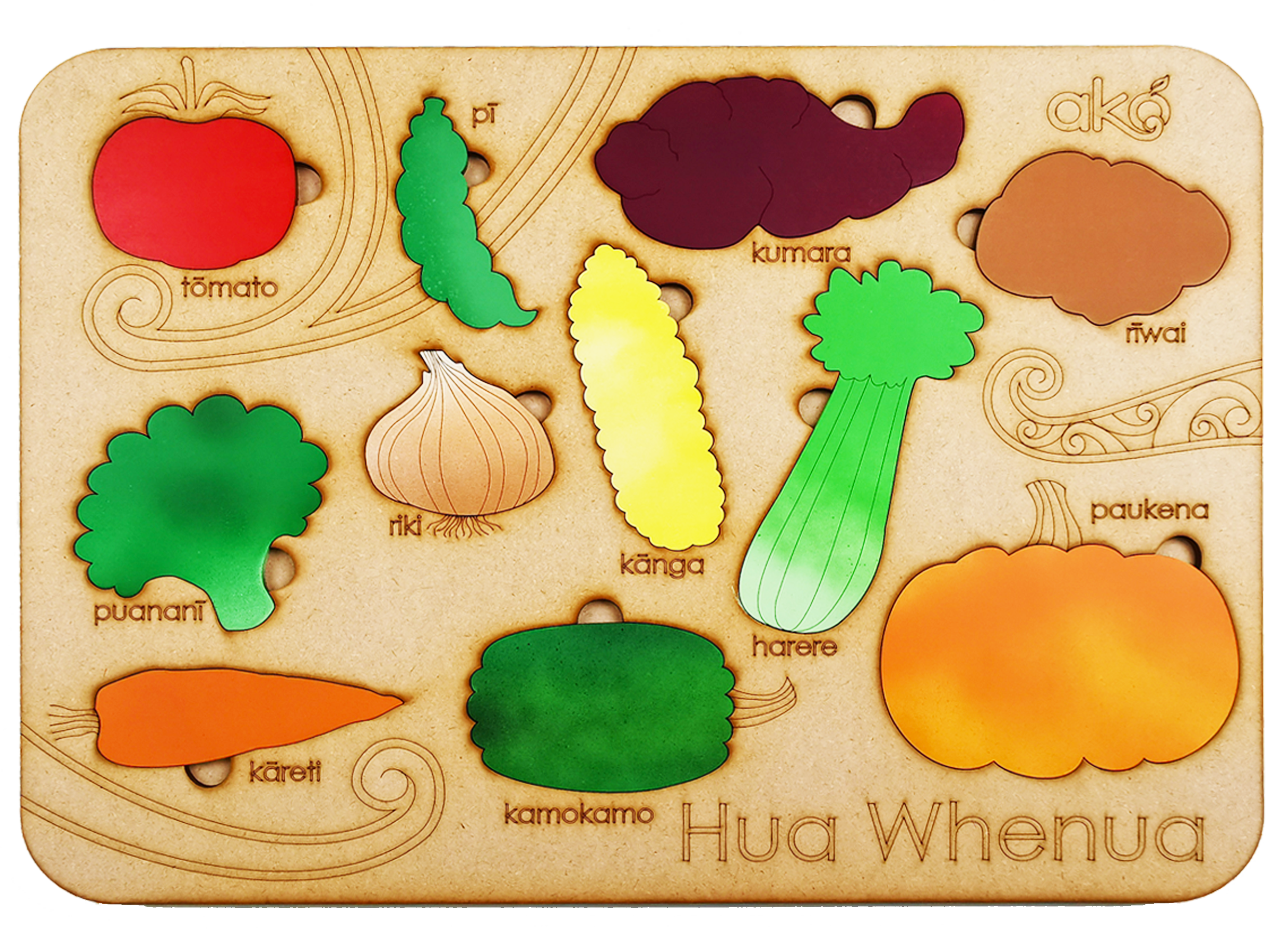 Hua Whenua (Vegetables) Large Wooden Puzzle